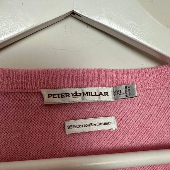 Peter Millar Sweater Pink Cotton Cashmere Mens Knit Pullover V Neck Pullover XXL - Picture 6 of 6